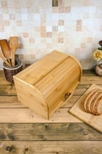 Deconox Bambu Lüks Panjur Kapaklı Büyük Ekmek Dolabı, Dolabı, Ekmek Sepeti Sandığı, Ekmeklik, Çok Amaçlı Bambu Kutu
