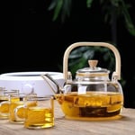 Deconox Bambu Saplı Isıya Dayanıklı Borosilikat Cam Süzgeçli Demlik 1000ml, Isıya Dayanıklı Cam Bitki Çayı Demliği 1000ml