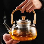 Deconox Bambu Saplı Isıya Dayanıklı Borosilikat Cam Süzgeçli Demlik 1000ml, Isıya Dayanıklı Cam Bitki Çayı Demliği 1000ml