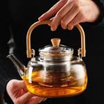 Deconox Bambu Saplı Isıya Dayanıklı Borosilikat Cam Süzgeçli Demlik 1000ml, Isıya Dayanıklı Cam Bitki Çayı Demliği 1000ml