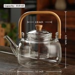 Deconox Bambu Saplı Isıya Dayanıklı Borosilikat Cam Süzgeçli Demlik 1000ml, Isıya Dayanıklı Cam Bitki Çayı Demliği 1000ml