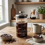 Deconox Borosilikat Cam French Press 350ml - Paslanmaz Çelik Filtreli Ölçekli Kahve ve Bitki Çayı Demliği - Isıya Dayanıklı Kişisel Kupa - Metal Kapaklı