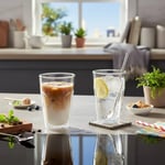 Deconox Çift Cidarlı Cam Kupa Bardak, 200ml, 250ml ve 350ml Seçenekli, Isı Yalıtımlı Borosilikat Kahve ve Çay Bardağı, El Yakmayan Modern Tasarım Double Wall Meşrubat Bardağı (1 Adet) (350ML 1 ADET)