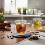 Deconox Çift Cidarlı (Double Wall) Kulplu Cam Kupa - 250 ml Isıya Dayanıklı Borosilikat Çay ve Kahve Kupası - El Yakmayan Modern Tasarım Mug