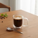 Deconox Çift Cidarlı (Double Wall) Kulplu Cam Kupa - 250 ml Isıya Dayanıklı Borosilikat Çay ve Kahve Kupası - El Yakmayan Modern Tasarım Mug