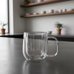 Deconox Çift Cidarlı (Double Wall) Kulplu Cam Kupa - 250 ml Isıya Dayanıklı Borosilikat Çay ve Kahve Kupası - El Yakmayan Modern Tasarım Mug