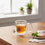 Deconox Çift Cidarlı (Double Wall) Kulplu Cam Kupa - 250 ml Isıya Dayanıklı Borosilikat Çay ve Kahve Kupası - El Yakmayan Modern Tasarım Mug