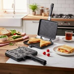 Deconox Çift Taraflı Ocak Üstü Döküm Tost Makinesi, Granit Efektli Yanmaz Yapışmaz Sandviç ve Tost Tavası - Hamburger, Omlet ve Aperatifler İçin İdeal | Ergonomik Saplı Kolay Temizlenebilir Grill Tava