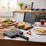 Deconox Çift Taraflı Ocak Üstü Döküm Tost Makinesi, Granit Efektli Yanmaz Yapışmaz Sandviç ve Tost Tavası - Hamburger, Omlet ve Aperatifler İçin İdeal | Ergonomik Saplı Kolay Temizlenebilir Grill Tava