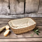 Deconox El Yapımı Hasır İçi Bezli Dikdörtgen Ekmeklik ve Dekoratif Dikdörtgen Hasır Sepet, Hasır İçi Bezli Ekmek Sepeti Dikdörtgen (22cm*16cm*8cm)