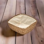 Deconox El Yapımı Hasır İçi Bezli Kare Ekmeklik ve Dekoratif Kare Hasır Sepet, Hasır İçi Bezli Ekmek Sepeti Kare (20cm*20cm*8cm)