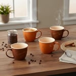 Deconox Emaye Görünümlü Porselen Kupa 200 ml - Özel Kutulu Toprak Tonları ve Gold Baskılı Asorti Hediyelik Kahve Kupası (1 Adet)