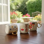 Deconox Gold Saplı Porselen Kalp Kupa - 400 ml Büyük Boy Lüks Tasarım - 4 Farklı Modelden Biri (Sürpriz/Asorti) - Altın Yaldızlı Şık Hediyelik Mug