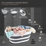 Deconox Katlanabilir Çamaşır Sepeti Gri Mega Boy 38’lt Silikon Akordiyon Sepet, Katlanabilir Çamaşır Sepeti Gri Mega Boy 38’lt Silikon Akordiyon Sepet
