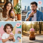 Deconox Sevimli Ayıcık Figürlü Borosilikat Cam Bardak 580 ml - Silikon Kapaklı ve Pipetli Lüx Barista Soğuk İçecek Bardağı (PEMBE)