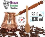 DEDE Copper -2020- PCZ Serisi (XXLarge-28fl.oz) - Ahşap Saplı En Kalın Katı Bakır Damgalı ve Dövülmüş Türk Yunan Arap Kahve Demliği, Ocak Üstü Kahve Makinesi, Cezve, Jezve, Jazva, Ibrik, Briki