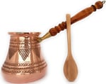 DEDE Copper -2020- PCZ Serisi (XXLarge-28fl.oz) - Ahşap Saplı En Kalın Katı Bakır Damgalı ve Dövülmüş Türk Yunan Arap Kahve Demliği, Ocak Üstü Kahve Makinesi, Cezve, Jezve, Jazva, Ibrik, Briki