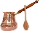 DEDE Copper -2020- PCZ Serisi (XXLarge-28fl.oz) - Ahşap Saplı En Kalın Katı Bakır Damgalı ve Dövülmüş Türk Yunan Arap Kahve Demliği, Ocak Üstü Kahve Makinesi, Cezve, Jezve, Jazva, Ibrik, Briki