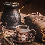 DEDE Copper - IST Serisi (XLarge-16,9 floz)-Kalın Katı Bakır Oymalı Türk Yunan Arap Kahve Demliği, Ahşap Saplı Ocak Üstü Kahve Makinesi Cezve, Jezve, Jazz Cazzve, Ibrik, Briki (Antik)