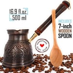 DEDE Copper - IST Serisi (XLarge-16,9 floz)-Kalın Katı Bakır Oymalı Türk Yunan Arap Kahve Demliği, Ahşap Saplı Ocak Üstü Kahve Makinesi Cezve, Jezve, Jazz Cazzve, Ibrik, Briki (Antik)