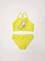DEEP BEACH Baskılı kız çocuk bikini takım SARI 11-12 Yaş