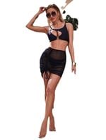 DEEP BEACH Büzgü detaylı mesh pareo SİYAH XL