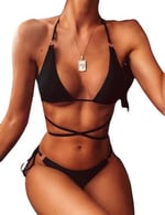 DEEP BEACH İp ve halka detaylı bikini takım SİYAH 40