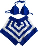 DEEP BEACH Mavi Beyaz el örgüsü bikini short takım MAVİ S/M