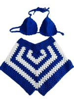 DEEP BEACH Mavi Beyaz el örgüsü bikini short takım MAVİ S/M