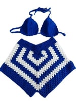 DEEP BEACH Mavi Beyaz el örgüsü bikini short takım MAVİ S/M