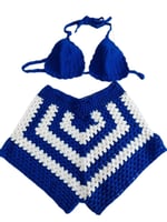 DEEP BEACH Mavi Beyaz el örgüsü bikini short takım MAVİ S/M