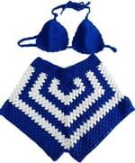 DEEP BEACH Mavi Beyaz el örgüsü bikini short takım MAVİ S/M