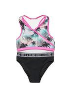 DEEP BEACH Palmiye baskılı halter kesim kız çocuk bikini takımı DB200723BT BASKILI 8-9 Yaş