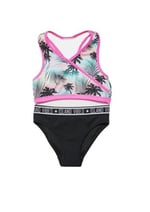 DEEP BEACH Palmiye baskılı halter kesim kız çocuk bikini takımı DB200723BT BASKILI 8-9 Yaş