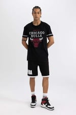 DeFacto DeFactoFit NBA Chicago Bulls Regular Fit Bisiklet Yaka Kısa Kollu Tişört Siyah XS