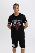 DeFacto DeFactoFit NBA Chicago Bulls Regular Fit Bisiklet Yaka Kısa Kollu Tişört Siyah XS