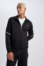 DeFacto DeFactoFit Slim Fit Fermuarlı Skuba Dalgıç Kumaş Hırka Siyah S