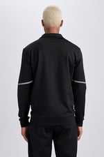 DeFacto DeFactoFit Slim Fit Fermuarlı Skuba Dalgıç Kumaş Hırka Siyah S