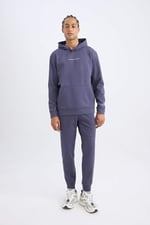 DeFacto DeFactoFit Standart Fit Beli Bağcıklı Lastikli Paça Skuba Dalgıç Kumaş Jogger Eşofman Altı Mor XL