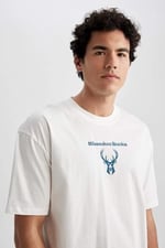 DeFacto Erkek DeFactoFit NBA Milwaukee Bucks Oversize Fit Bisiklet Yaka %100 Pamuk Tişört