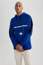 DeFacto Erkek DeFactoFit NBA Wordmark Standart Fit Kapüşonlu Sweatshirt, Saks, S