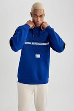 DeFacto Erkek DeFactoFit NBA Wordmark Standart Fit Kapüşonlu Sweatshirt, Saks, S