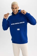 DeFacto Erkek DeFactoFit NBA Wordmark Standart Fit Kapüşonlu Sweatshirt, Saks, S