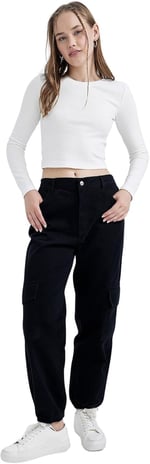 DeFacto Gabardin Jogger Pantolon Normal Bel Basic Düz Kargo Cepli