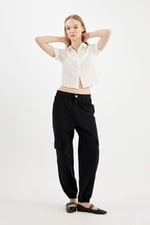 DeFacto Gabardin Jogger Pantolon Normal Bel Basic Düz Kargo Cepli
