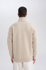 DeFacto Gri 3 İplik Pamuklu Şardonlu İçi Polarlı Comfort Regular Fit Rahat Kalıp Dik Yaka Fermuarlı Kalın Sweatshirt