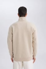 DeFacto Gri 3 İplik Pamuklu Şardonlu İçi Polarlı Comfort Regular Fit Rahat Kalıp Dik Yaka Fermuarlı Kalın Sweatshirt