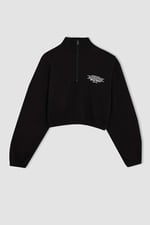 DeFacto Kadın Coool Crop Yarım Fermuarlı Sweatshirt