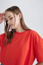 DeFacto Kadın Coool Oversize Fit Kısa Kollu %100 Pamuk Tişört
