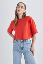 DeFacto Kadın Coool Oversize Fit Kısa Kollu %100 Pamuk Tişört
